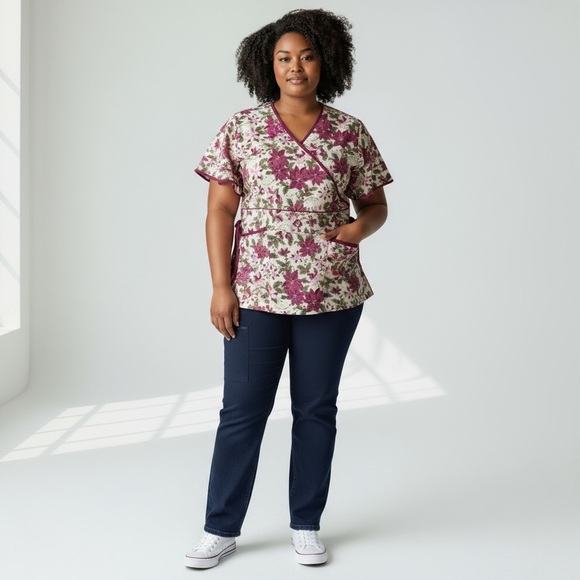 SCRUBS Tops - NWT SCRUBS Holiday Poinsettia Scrub Top‎